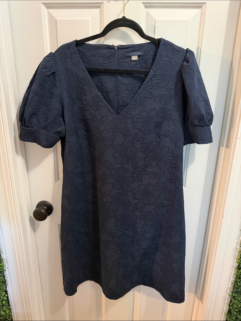 Tommy Hilfiger Navy Floral Textured V-Neck Mini Dress